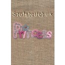 Strygemærke "Princess" i lyserød, pink og sølv