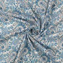 Bomulds poplin med sjalsmønster i hvid, turkis, blå, lysegrå