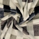 Frotté fleece med firkanter i sort, grå og offwhite