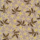 Bomuldsjersey økotex i mørk sand med blade og blomster