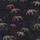 Afklip Bomuld/lycra økotex m/digitalt tryk i sort meleret med elefanter, 40x60 cm.