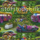 Afklip Bomuldsjersey økotex m/digitalt tryk med blomsterbiler i grøn, blå, cerisse, gul... 40x60 cm.