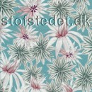 Bomuldsjersey økotex m/digitalt tryk i aqua med blomster.