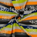 Jersey i bomuld/elasthan stribet winter style i grå orange blå