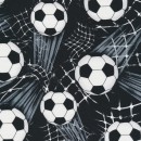 Afklip Patchwork stof med fodbold i sort, hvid og grå 40x55 cm.