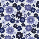 Afklip Patchwork stof blomstret i hvid, denim og mørkeblå 50x55 cm.