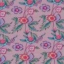 Patchwork stof med blomster i støvet syren petrol lyselilla