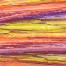 Afklip Patchworkstof batik i retro stripe okker lilla koral 50x55 cm.