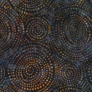 Afklip Patchworkstof batik med prikker i cirkler i mørk grå-grøn 50x55 cm.