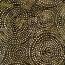 Afklip Patchworkstof batik med prikker i cirkler i oliven 50x55 cm.