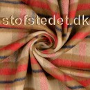 Ternet uld/polyester i beige, rød, offwhite, mørkeblå