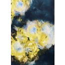 Let 100% viscose med stor blomst i petrol og gul