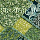 100% viskose twill-vævet med firkant print i, grøn, petrol, aqua, lime