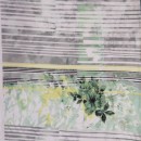 Afklip Viscose/lycra m/digitalt print med strib og blomst i hvid grå mint- 120 cm. 