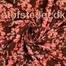 Afklip Viscose jersey i brun med blomster i rosa, rød 100 cm.