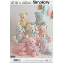 Simplicity 8716 Tøjdyr Bamse Kat Hund 35 cm.