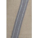 Elastik med sølv striber i grå-meleret, 40 mm.