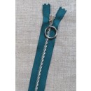 30 cm. lynlås 4 mm aluminium fast med ring i petrol