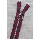 25 cm. lynlås 4 mm aluminium fast med ring i bordeaux