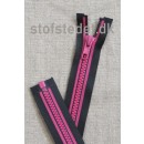 60 cm. delbar lynlås plast sort/pink