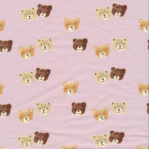 Rest Bomulds jersey med bamsehoveder i lys rosa, 95 cm. - Stof rester
