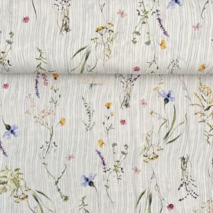 Bomuld i Double Gauze hvid med mark blomster - 