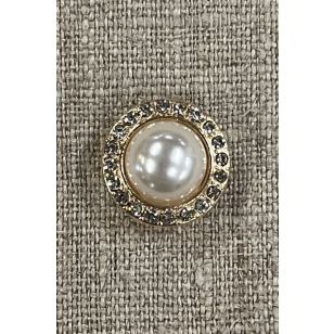 D&aelig;k-knap i guld med stor perle / krystal - 