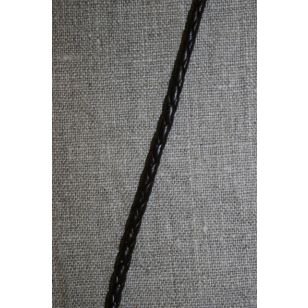 Rest Imiteret flettet lædersnøre 4 mm. mørkebrun, 120 cm. - Anoraksnor