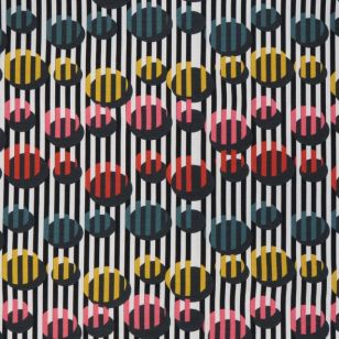 Rest Bomuldsjersey med digitalprint med striber og cirkler, 130 cm. - Stof rester