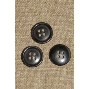 4-huls Knap i sort og koksgrå med kant, 18 mm. - Knapper Hvid, grå og sort
