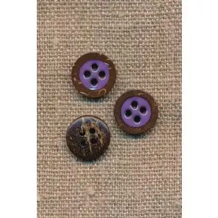 Kokos knap 4-huls med lilla midte 12,5 mm. - Knapper Rød/lyserød/lilla