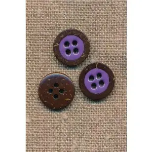 Kokos knap 4-huls med lilla midte 15 mm. - Knapper Rød/lyserød/lilla