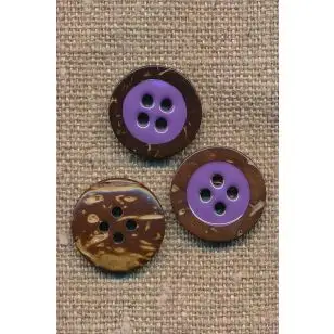 Kokos knap 4-huls med lilla midte 18 mm. - Knapper Rød/lyserød/lilla