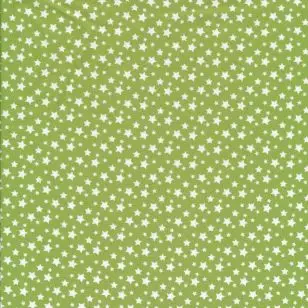 Fast stof i bomuld i lime med hvide stjerner - Div mønstret bomuld