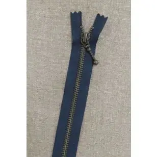 35 cm. lynlås m/stang-kugle 6 mm i antik messing i marine - Lynlåse