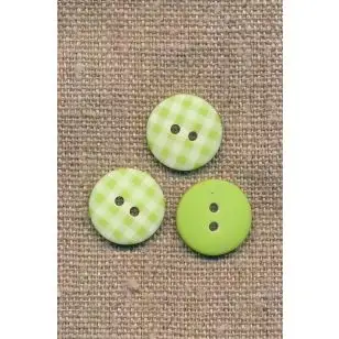 2-huls knap med tern i lime, 15 mm. - Knapper Grøn, gul og orange