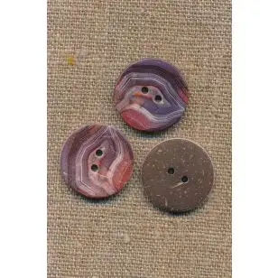 Kokos knap med print i lyng og rosa 22 mm. - Tilbud knapper