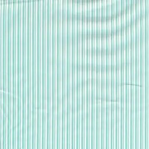 Bomuld med smalle striber i hvid og aqua - Stribet bomuld