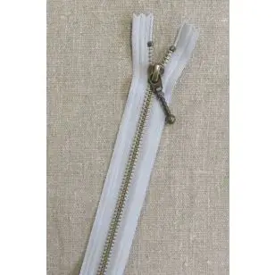 35 cm. lynlås m/stang-kugle 6 mm i antik messing i lysegrå - Lynlåse