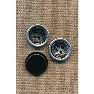 4-huls Knap i metalic og sort 15 mm. - Guld-, sølv- og metalknapper