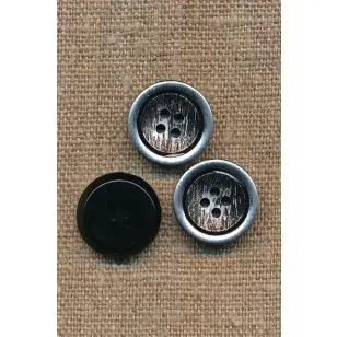 4-huls Knap i metalic og sort 18 mm. - Guld-, sølv- og metalknapper