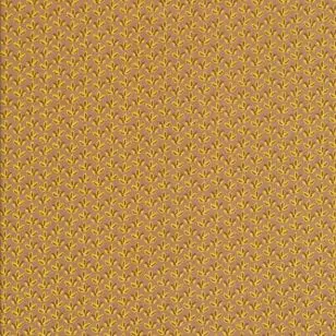 Bomuldspoplin med lille blad i pudder-brun, gul, brun - Div mønstret bomuld