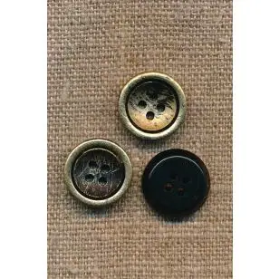 4-huls Knap i sort og guld, 15 mm. - Guld-, sølv- og metalknapper
