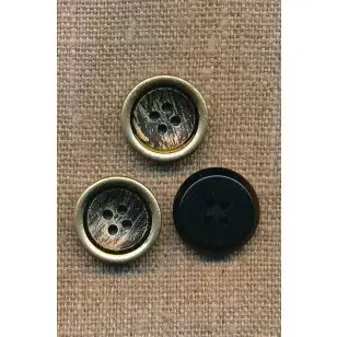 4-huls Knap i sort og guld, 18 mm. - Guld-, sølv- og metalknapper