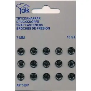 Tryklåse 7 mm. sort - 15 stk. - Falk - Tryklåse og Trykknapper