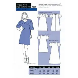 Onion 9028 Plus -Twiggy kjole med ballonærmer - Snitmønstre Onion til voksne