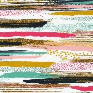 Afklip Bomuldsjersey økotex m/digitalt tryk i hvid med streger og prikker 40x60 cm. - Afklip og Forstykker