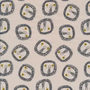 Økologisk Bomulds jersey i lys sand med tegnet løvehoved - Tilbud metervare