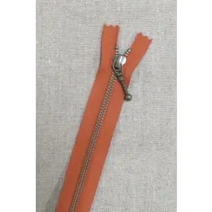 35 cm. lynlås m/stang-kugle 6 mm i antik messing i rust - Lynlåse