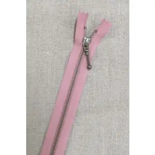 35 cm. lynlås m/stang-kugle 6 mm i antik messing i rosa - Lynlåse